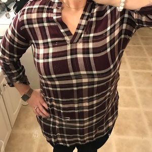 Maroon/black/white plaid 3/4 length tunic