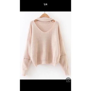 Apricot V-Neck Choker Zipper Sleeve Sweater
