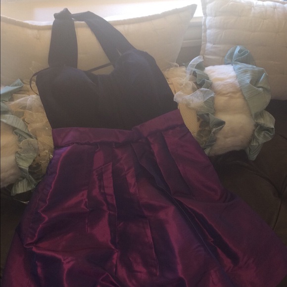 Size 5/6 Black purple cocktail dress halter tie - Picture 1 of 2
