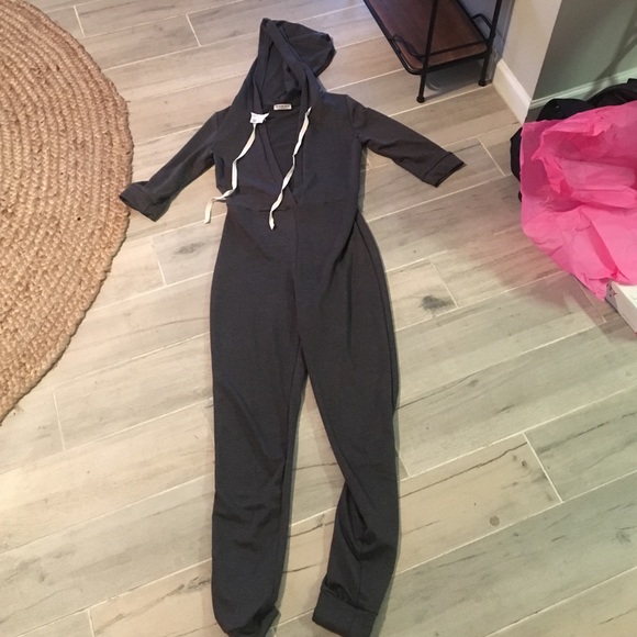 Fashion Nova Pants - NWT CHARCOAL DEEP V JUMPSUIT