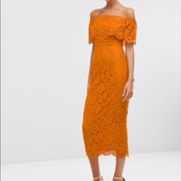 asos orange lace dress