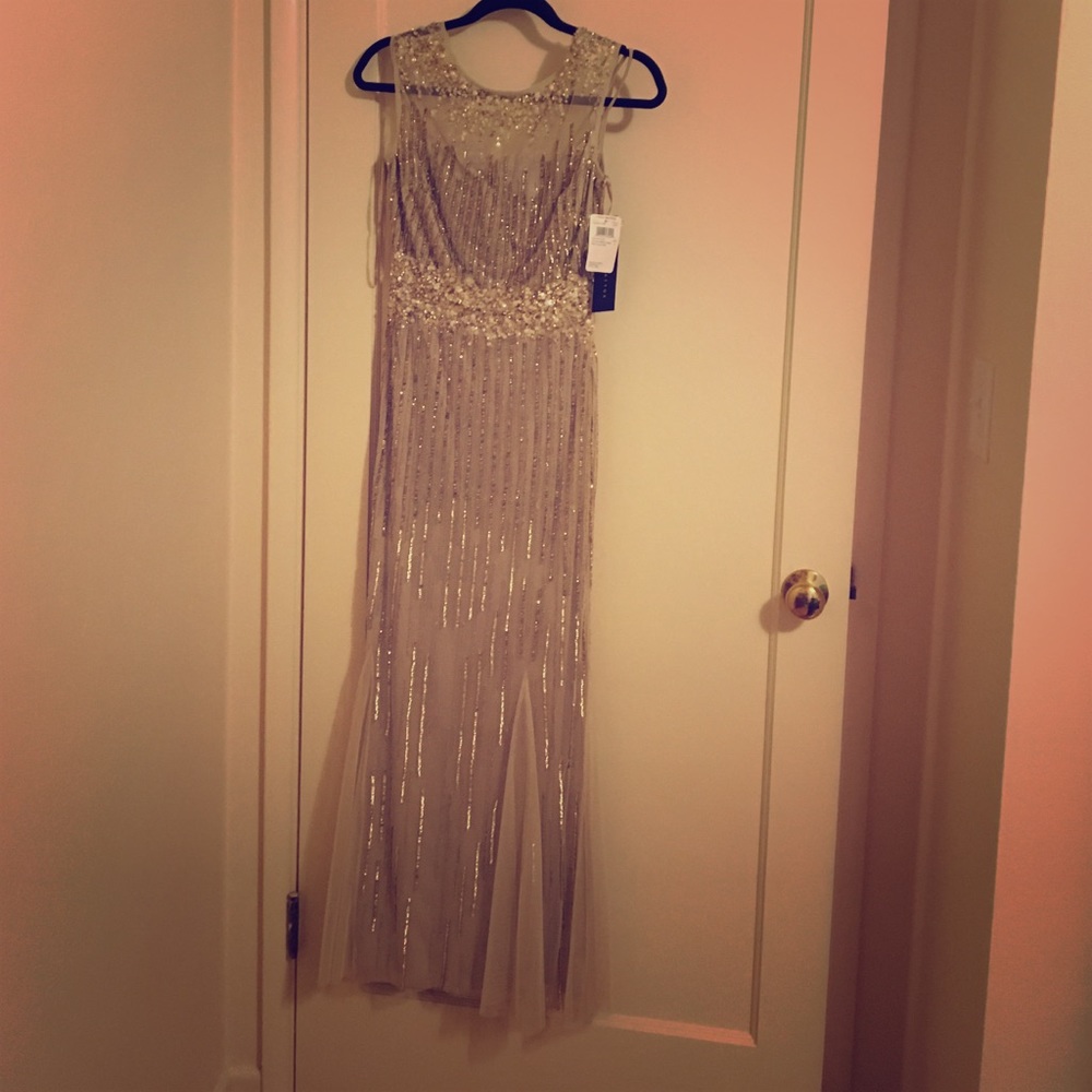 Aidan Mattox Ethereal Beaded Cap-Sleeve Gown