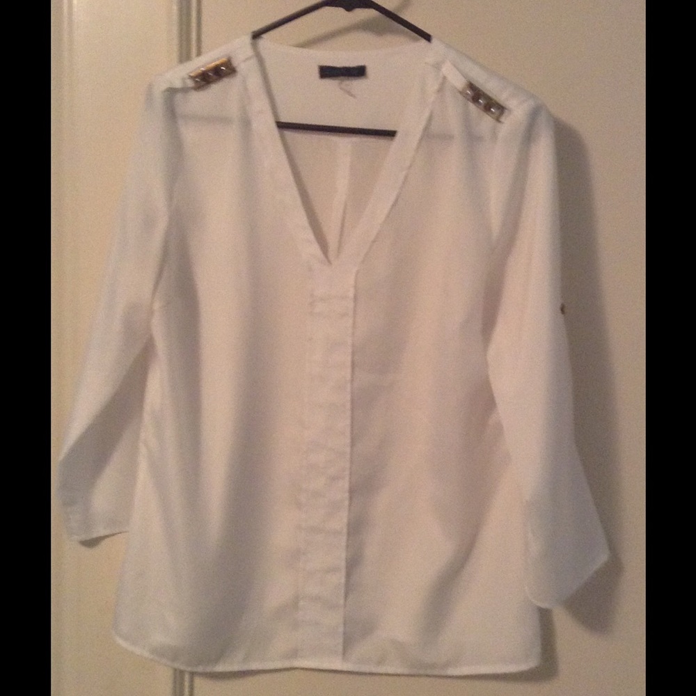 White Cream Embellished Blouse.