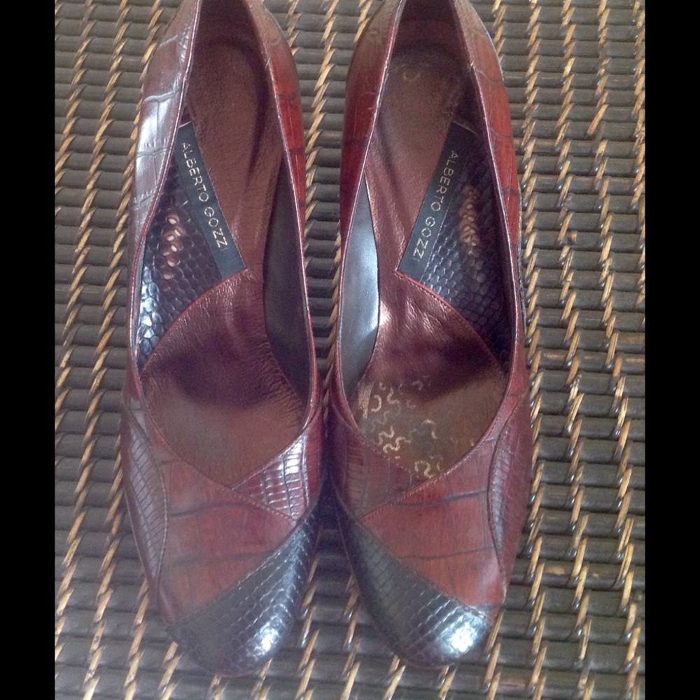 Brown + black Alberto Gozzi leather, lizard shoes