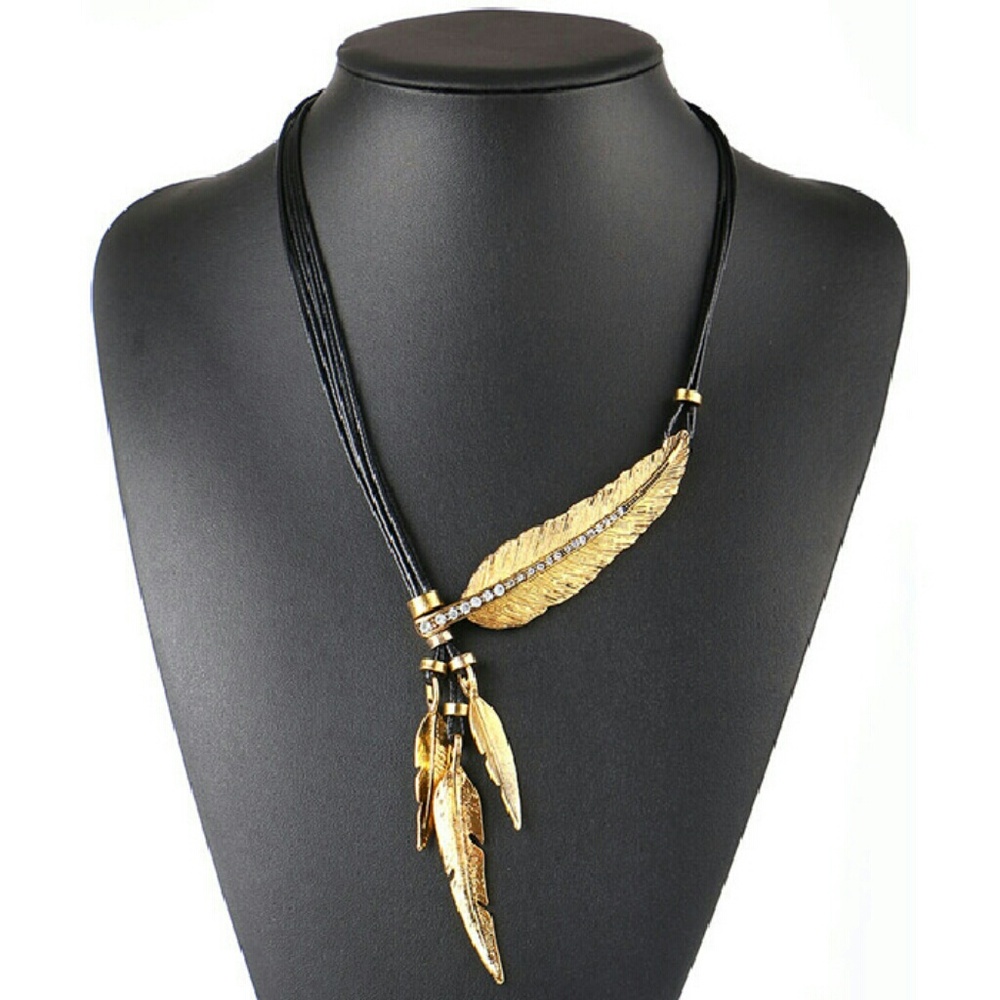 Goldtone Leaf Crystal Necklace