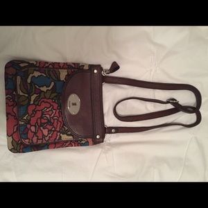 Floral Fossil Leather/Fabric Crossbody