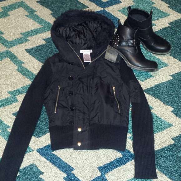 Jackets & Blazers - Black Fur Zip Up Jacket