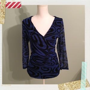 INC Blue & Black Swirl Nylon Blouse
