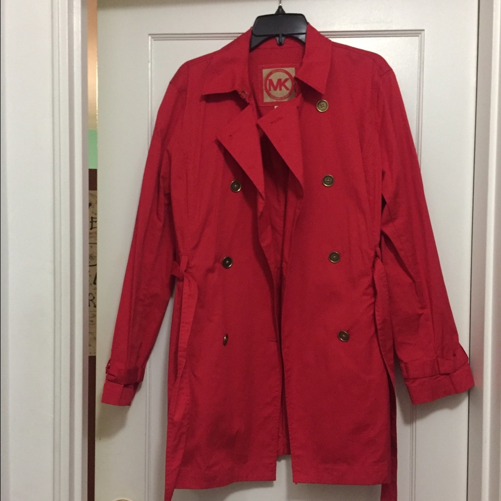 Red Michael by Michael Kors trench coat.