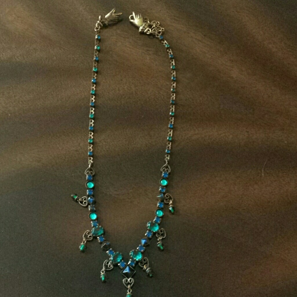 Delicate Blue, green and brass necklace