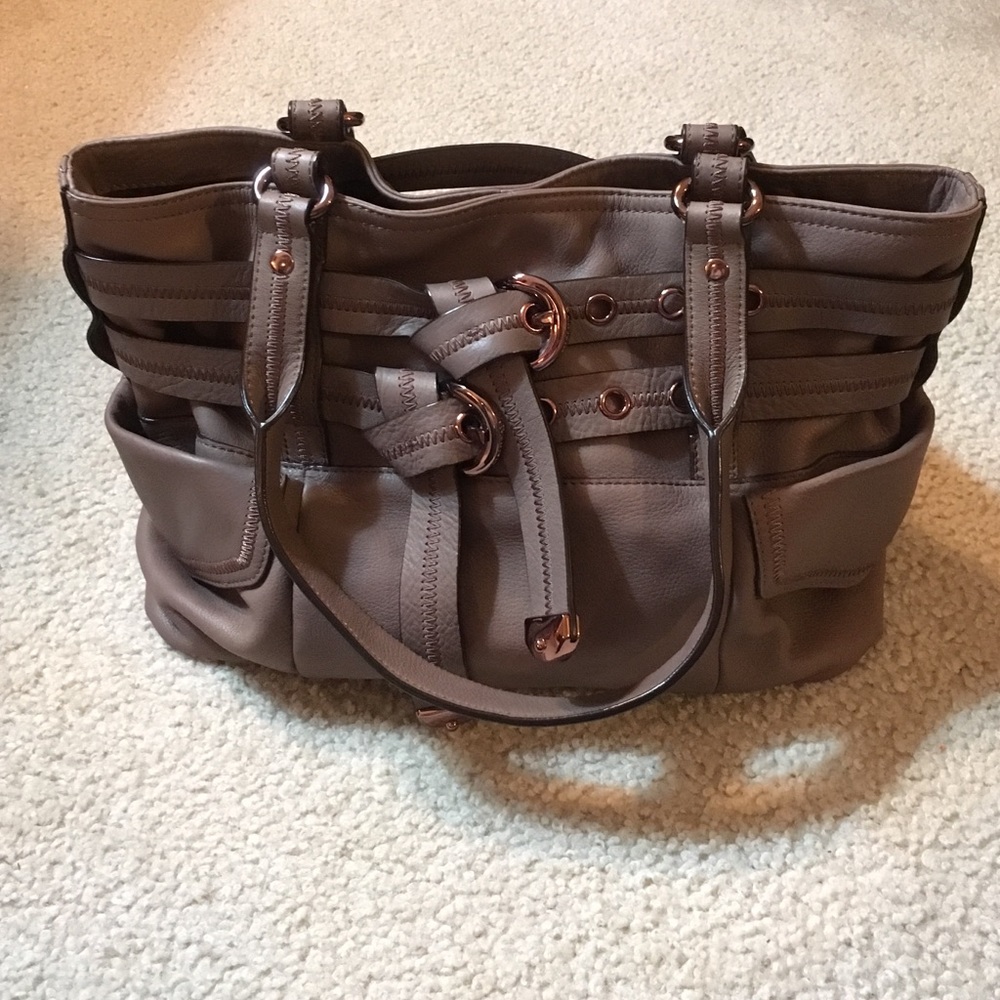 Brown leather tote with Rose gold fixtures
