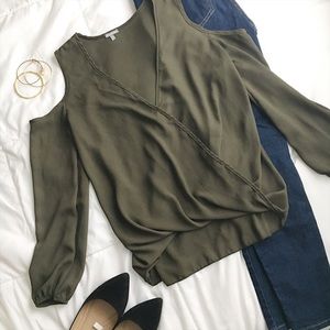 Olive cold shoulder blouse