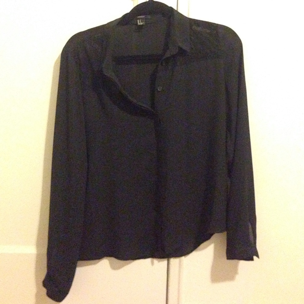 Black Polyester button-up, lace shoulders