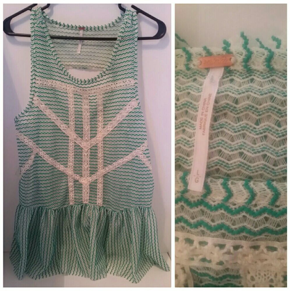 Free people lace tank green/white