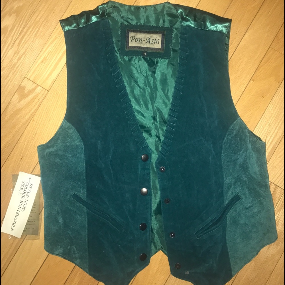 RARE VINTAGE HUNTER GREEN 💯 % LEATHER UNISEX VEST