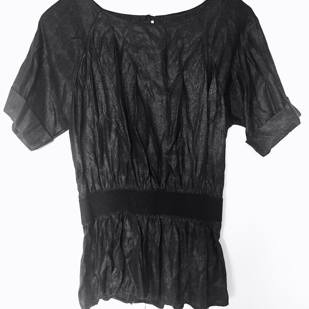 Distressed Faux Denim Top
