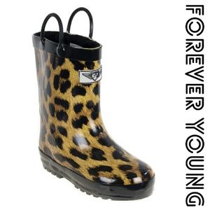 Kids Faux Fur Lined Rain Boots, k1555, Leopard