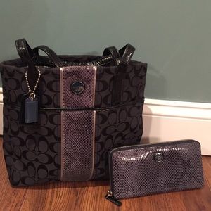Black coach bag with matching wallet