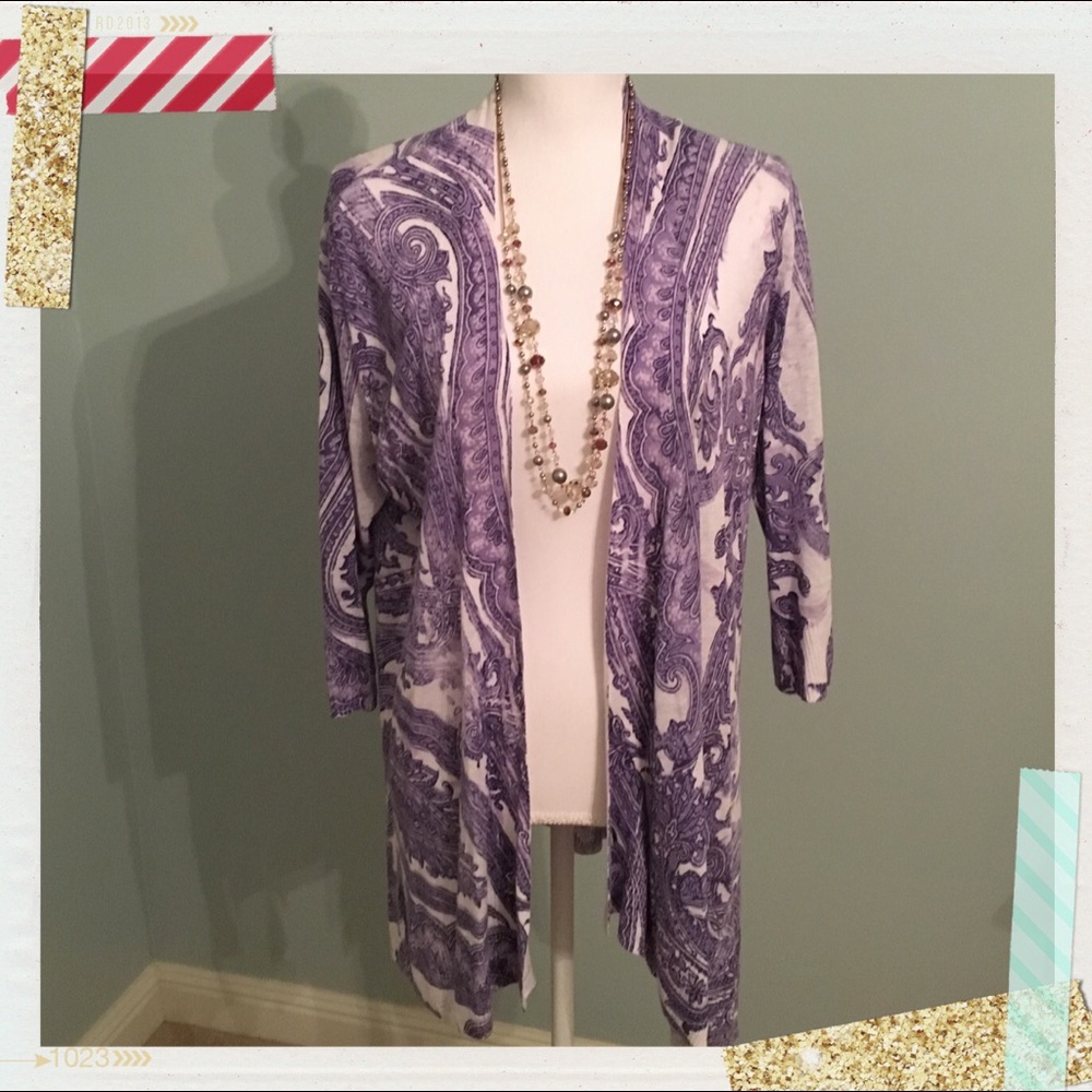 Chicos Purple Paisley Open Cardigan