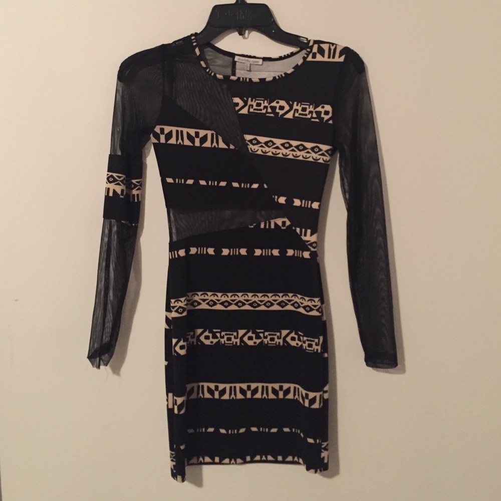 Black n tan tribal mesh cut out body con dress