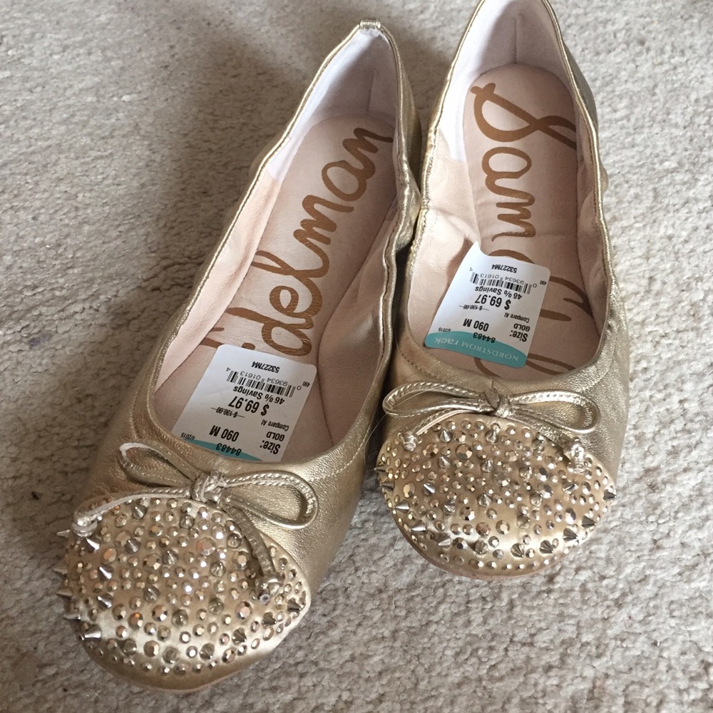 Sam Edelman Beatrix Gold Spiked Leather Flats