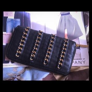 Tory Burch Black Leather Wallet with Gold Chains