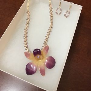 Orchid dipped in lacquer necklace/earrings!