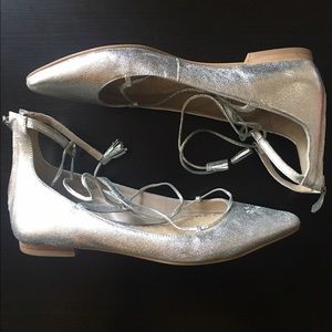 Silver Lace up ballet flats
