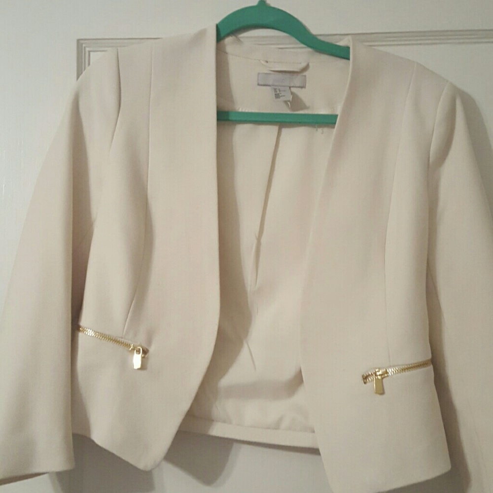 Cream blazer with gold zipper detail