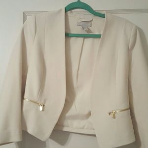 Cream blazer with gold zipper detail
