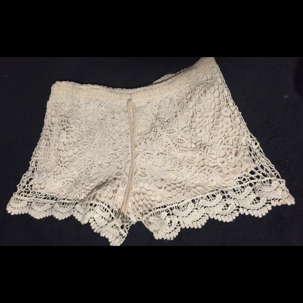Cream crochet shorts