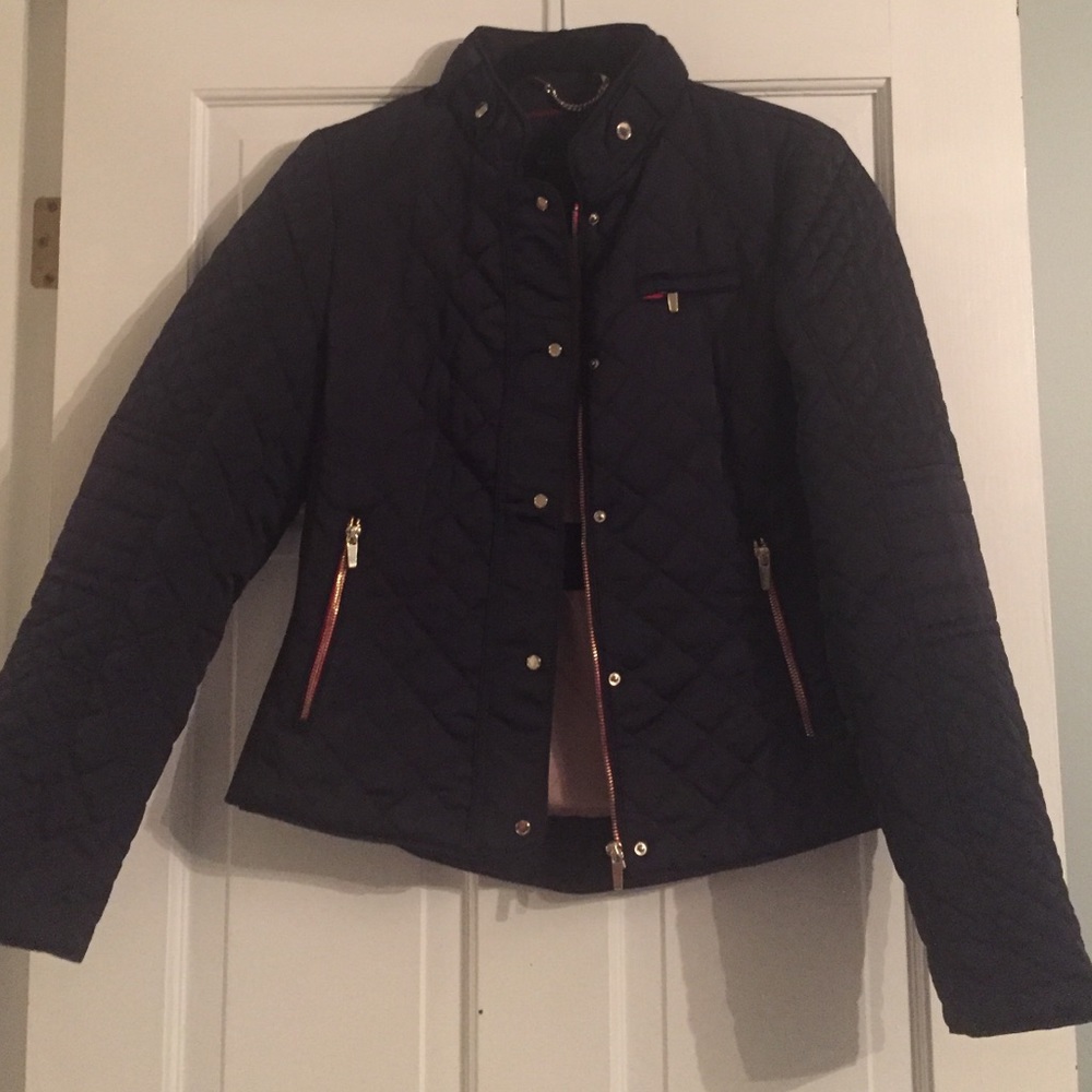 ZARA navy blue jacket with gold and red detailing