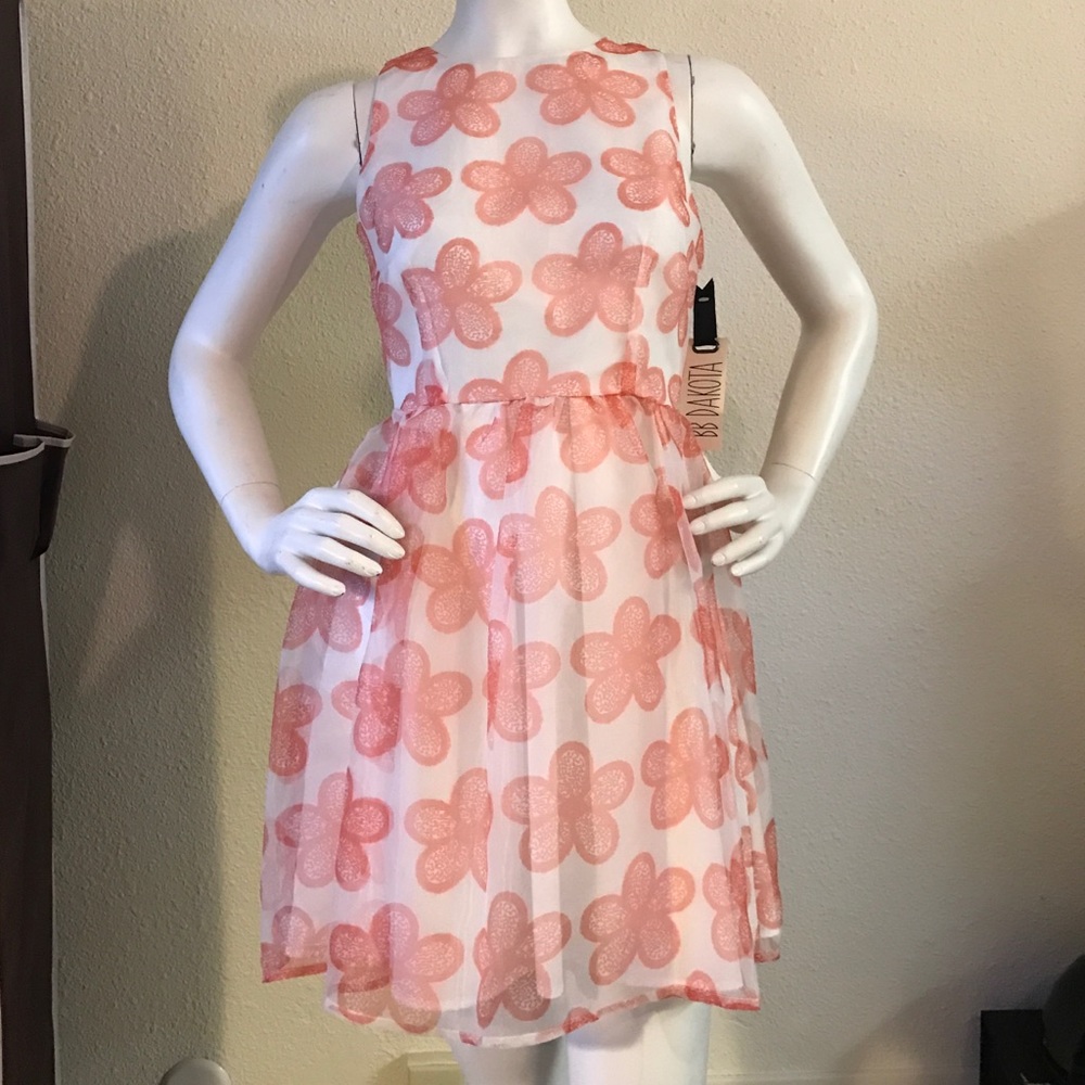 BB Dakota Daisy Print Organza Fit & Flare Dress