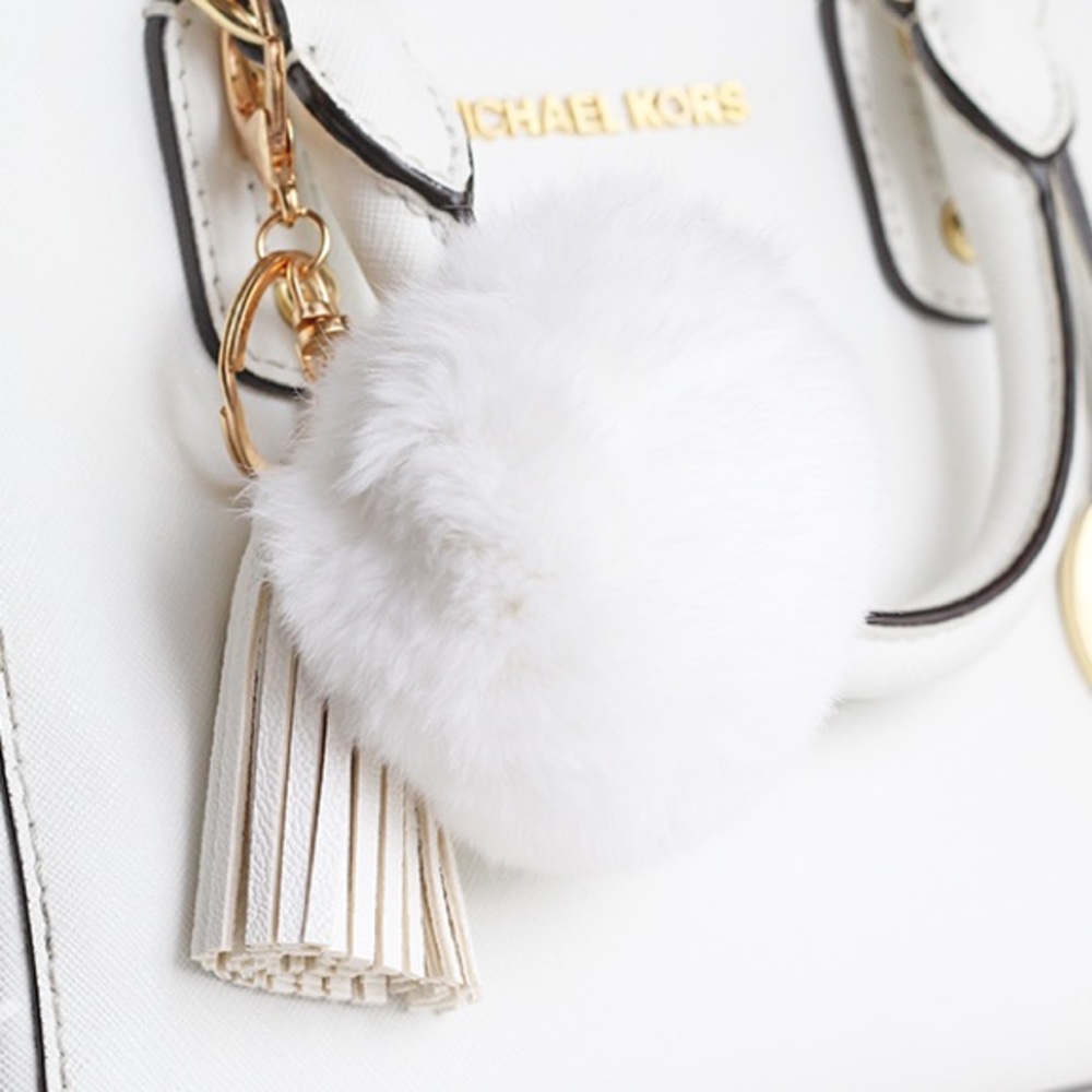 Pom Pom Bag Charm/Keychain with Tassel WHITE