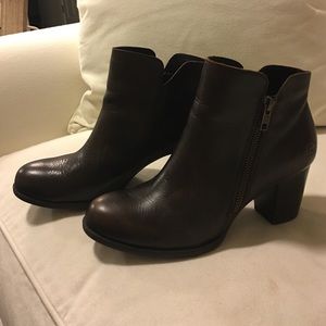Born dark brown leather heeled bootie