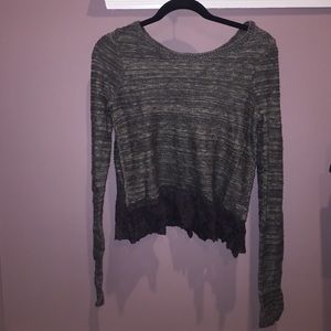 Sweater top with gray lace fringe