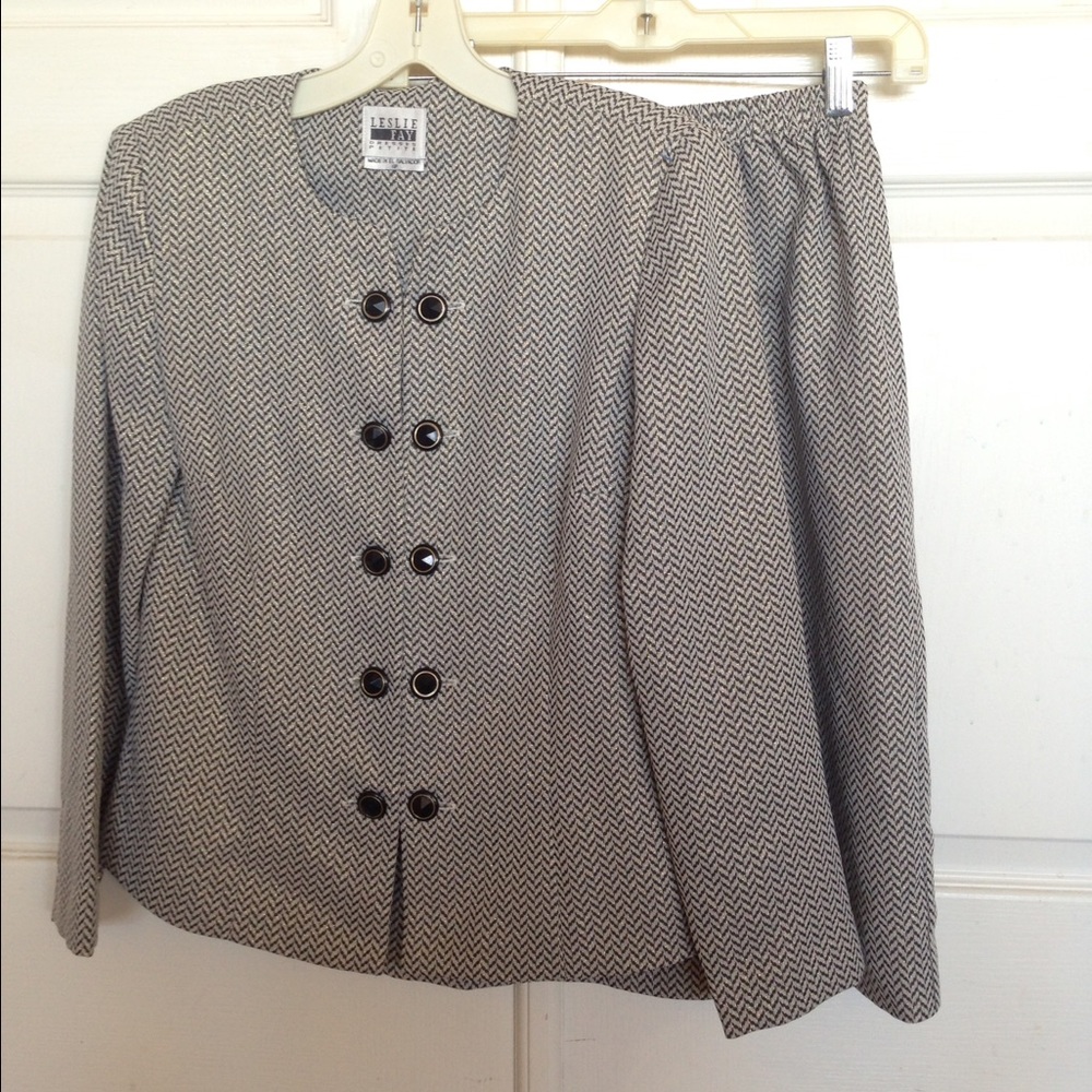 Leslie Fay Black & White Skirt Suit