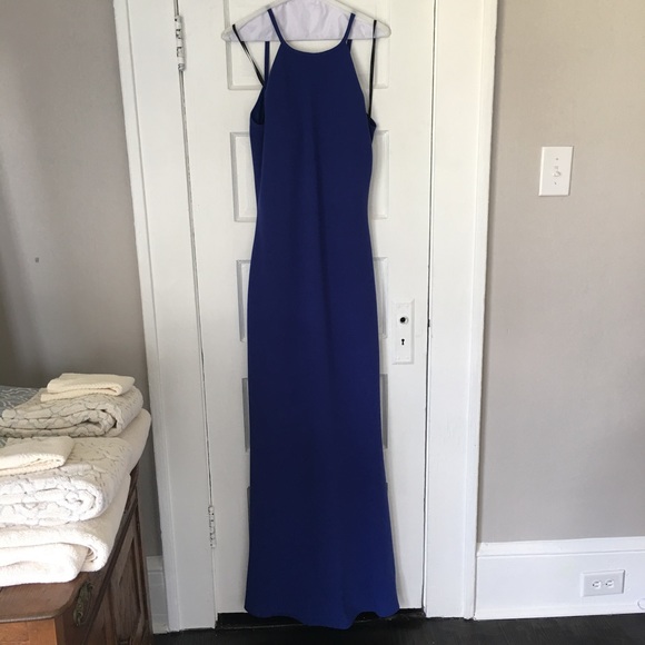 Calvin Klein Cobalt Blue Halter Backless Prom Gown - Picture 4 of 5