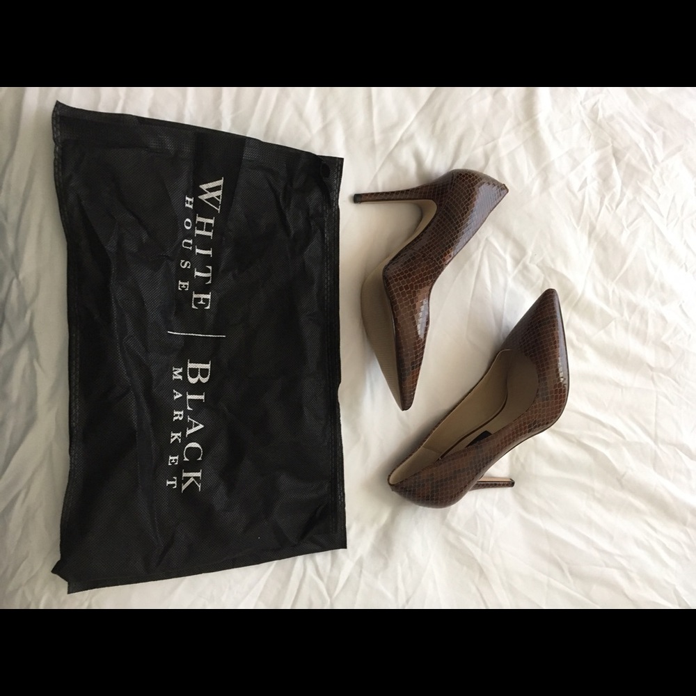 White House Black Market Patterned brown heels
