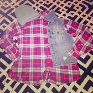 ✨Red & Blue Plaid Button Up Flannel