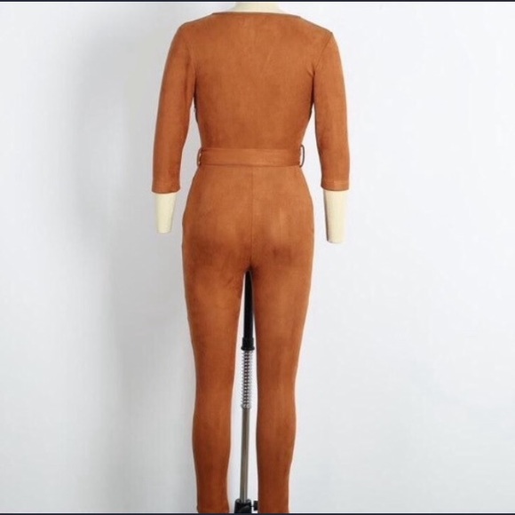 NEW! Suede Pencil Jumpsuit with Belt - Picture 5 of 7