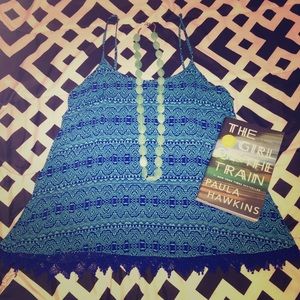 ✨Blue Lace Hem Tribal Tank Top