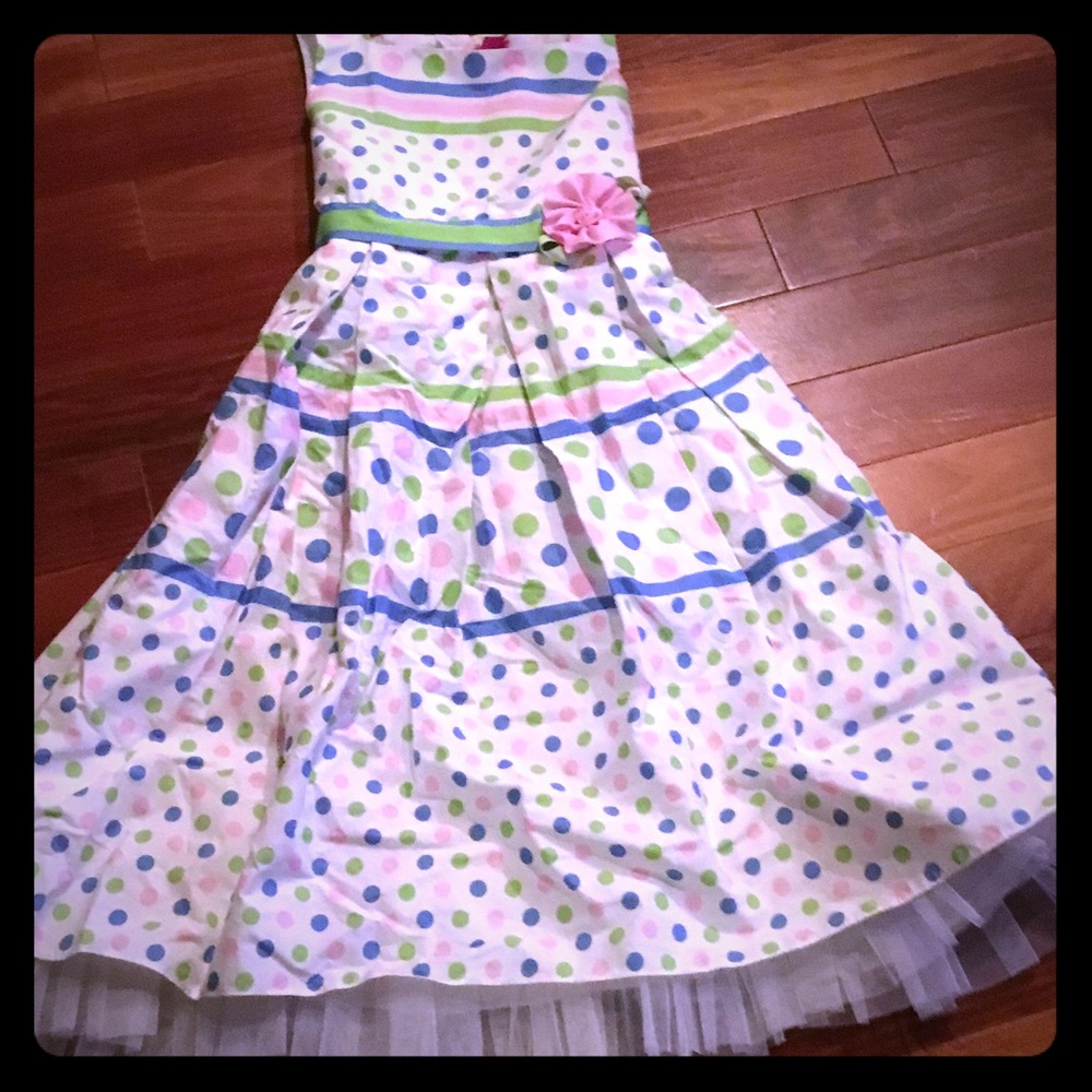 NWOT Girls sz 10/12 white & polka dot dress