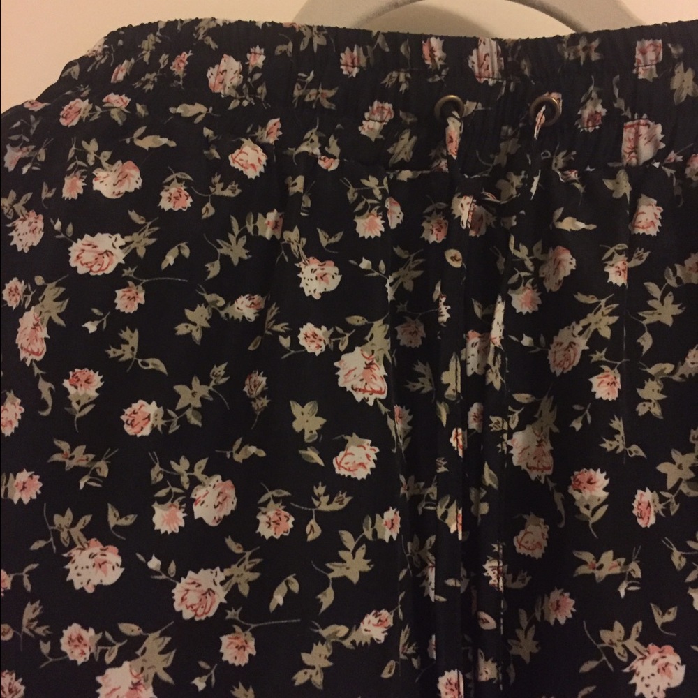 Floral Draw-Waisted Silk Pants