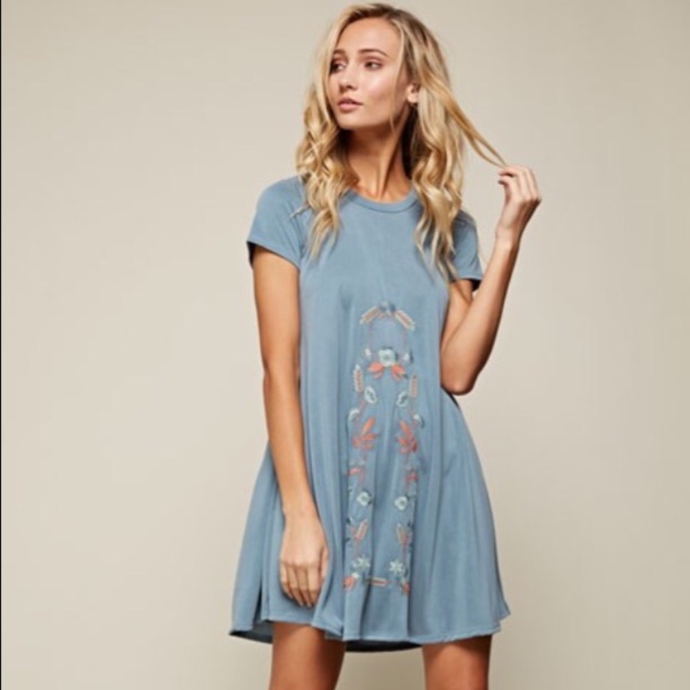 Blue embroidered dress