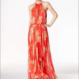 NWT MSK Metallic Print pleated Blouson Gown