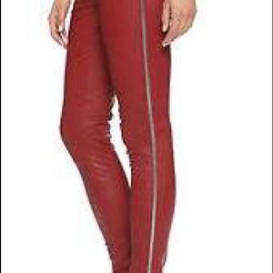 Vince Red Leather Leggings w/ Side Zippers Sz Med