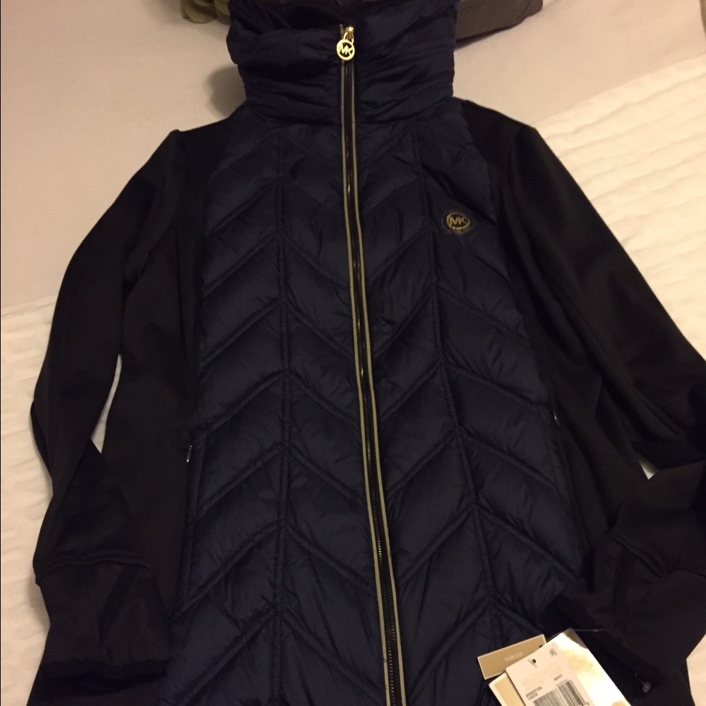 Authentic Michael Kors Cuff Mixed Media Down Coat