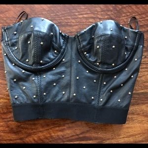 Black Faux Leather Corset Top with Gold Studs
