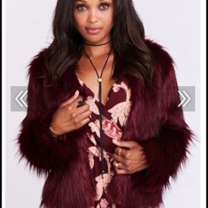 NWT ONE OAK CROP JACKET ~ RUBY RED FAUX FUR XS